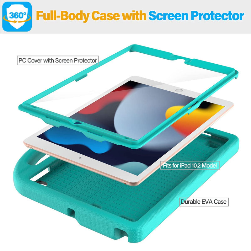 Suplik Kids Case for Ipad 9th 8th 7th Gen Shockproof Handle Stand Cyan