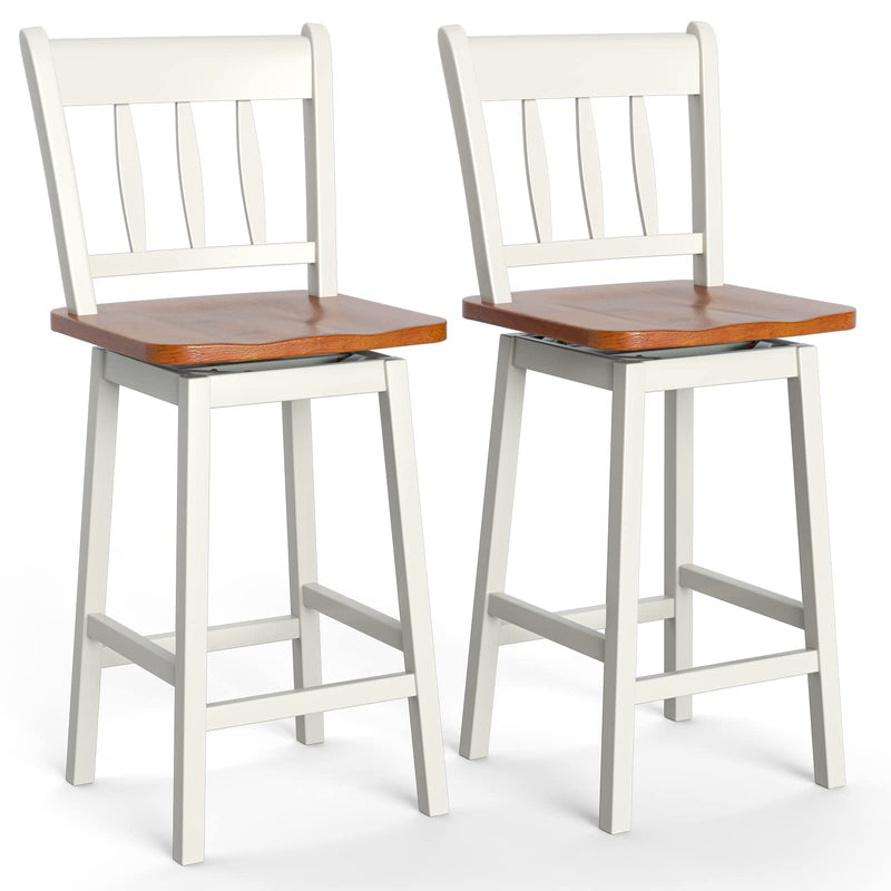 Costway Set of 2 Swivel Bar Stools 24.5 Rubber Wood Chairs With Footrest White