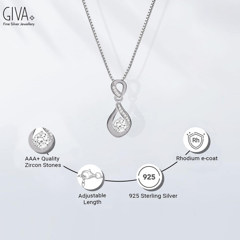 GIVA 925 Hypoallergenic Silver Twist Zirconia Stone Pendant Necklace for Women