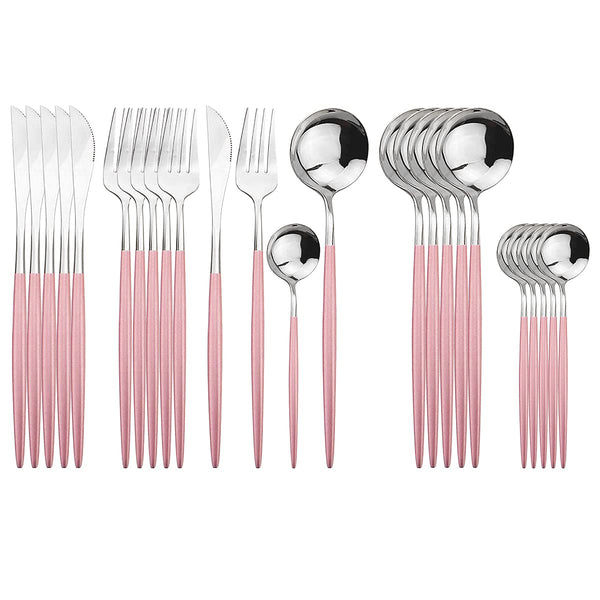 Uniturcky 24piece Silverware Set Stainless Steel Flatware With Pink Handles