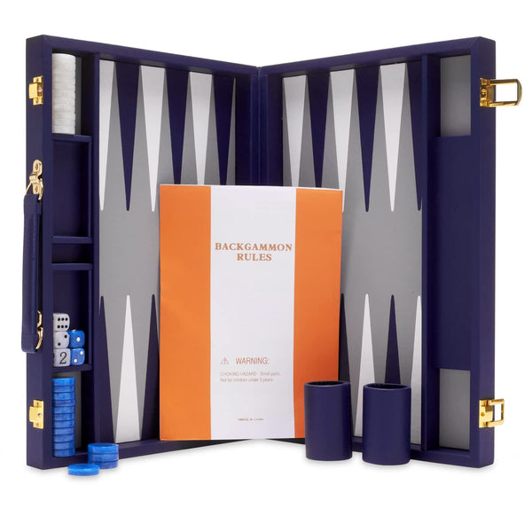 Deluxe 15-Inch Navy Backgammon Set with Accessories