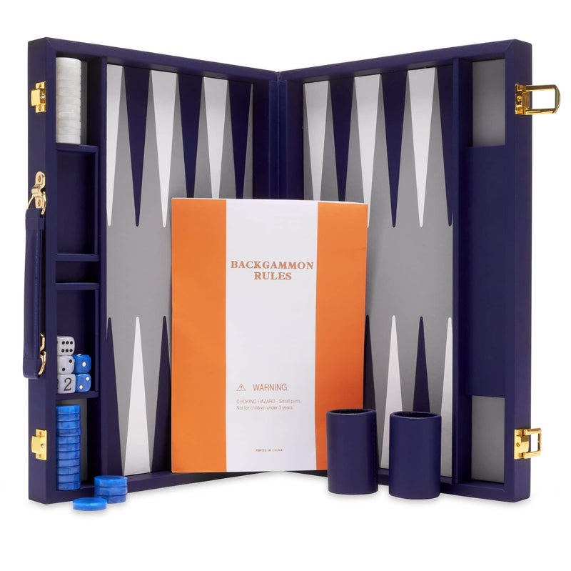 Deluxe 15-Inch Navy Backgammon Set with Accessories