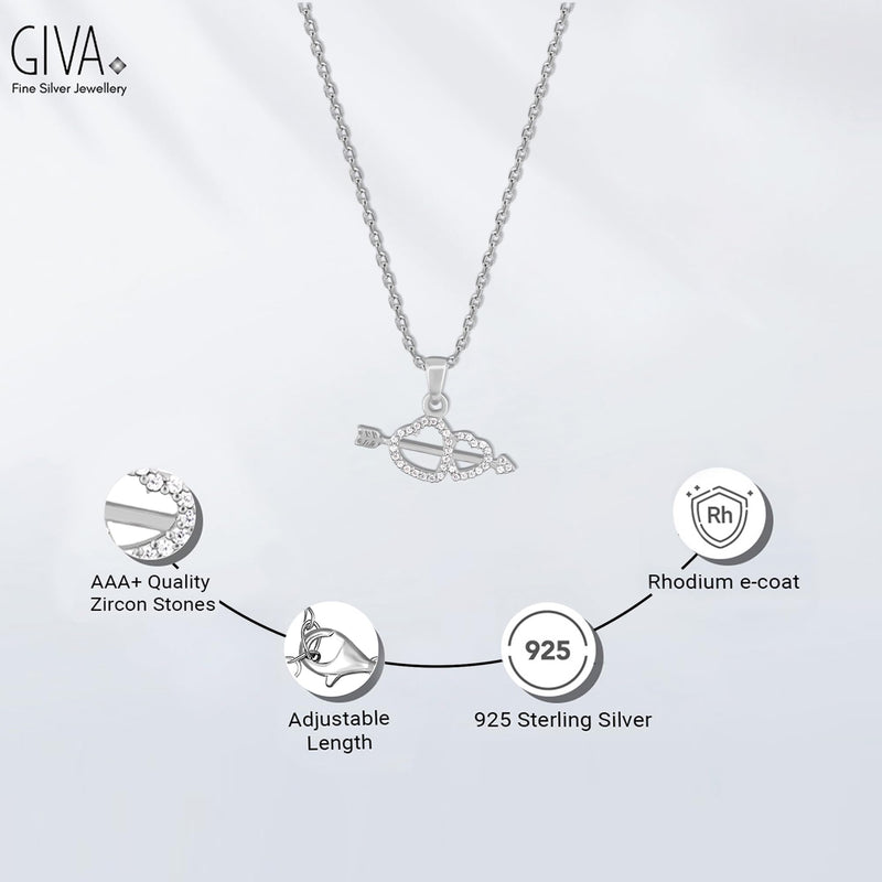 GIVA 925 Sterling Silver Hypoallergenic Fated Love Pendant with Link Chain