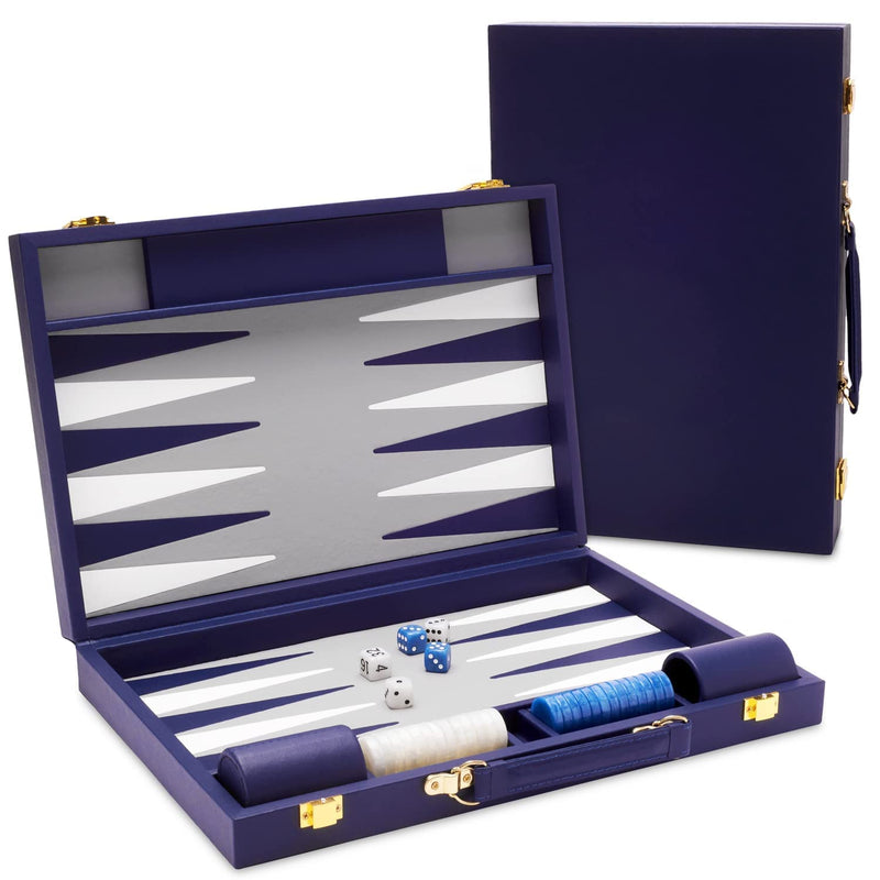 Deluxe 15-Inch Navy Backgammon Set with Accessories