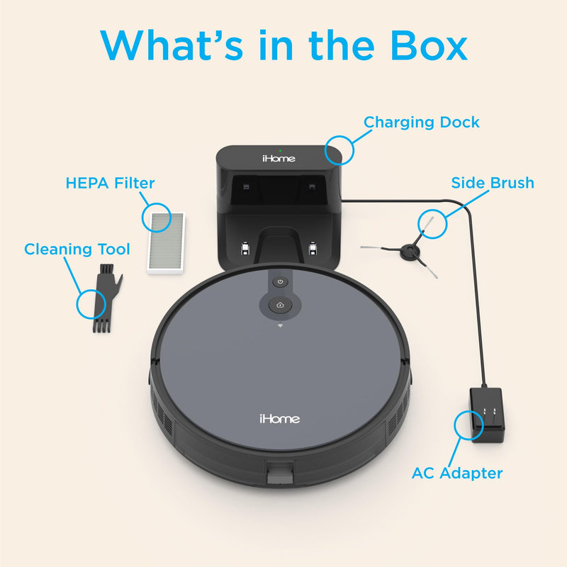 iHome AutoVac Juno Robot Vacuum with Mapping Technology, 120 Minute Runtime, App + Remote Control (Refurbished)