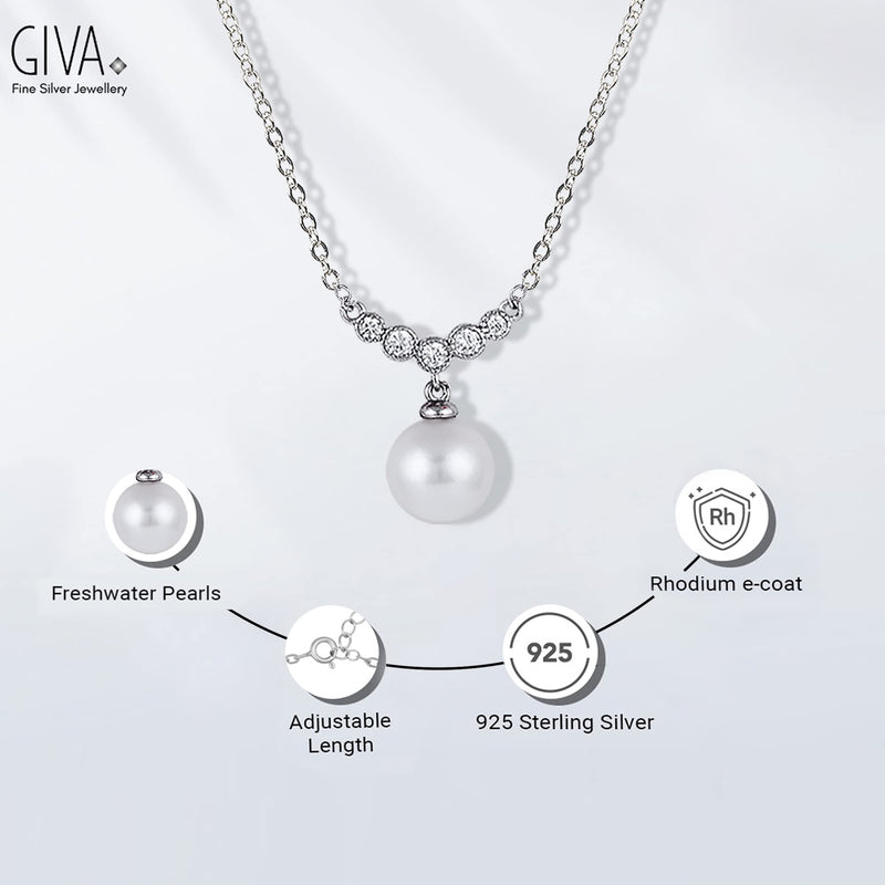 GIVA 925 Sterling Silver Hypoallergenic Freshwater Cultured Pearl Minimalistic Pendant Necklace