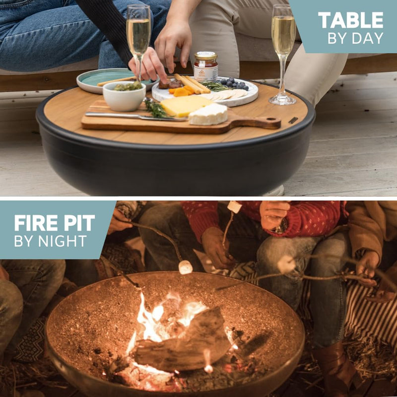 24-Inch DENKOE Black Cast Iron Fire Pit Table with Lid