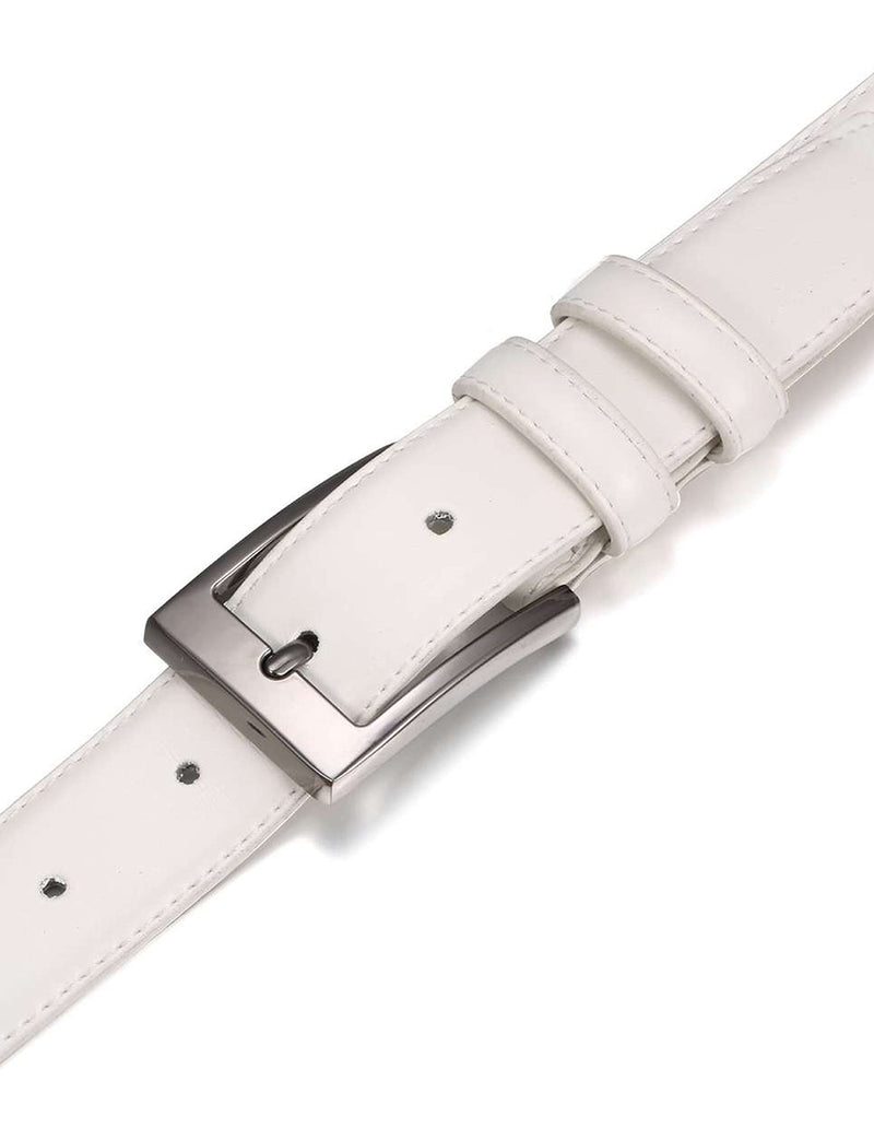 Men's White Leather Dress Belt with Single Prong Buckle, Size 44