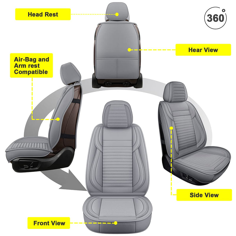 Universal Faux Leather Car Seat Covers - Full Set Gray