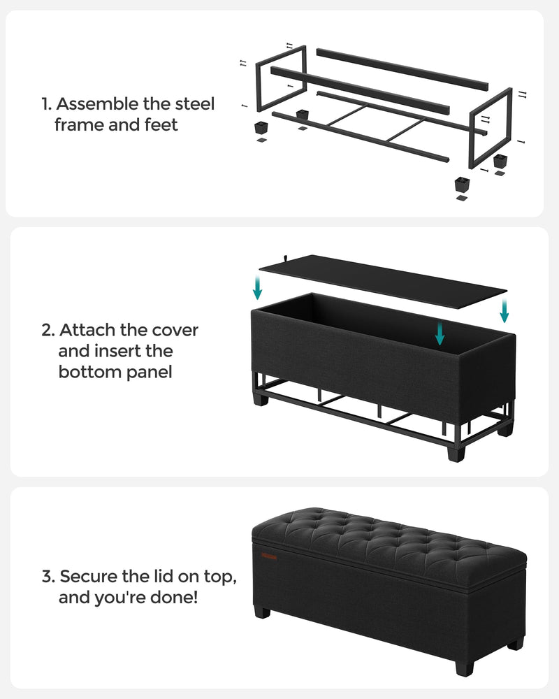 SONGMICS Storage Ottoman Bench, Foot Rest with Legs, 15.7 x 43.3 x 15.7 Inches, End of Bed Bench, Storage Chest, Load up to 660 lb, for Living Room, Bedroom, Entryway, Ink Black ULSF088B01