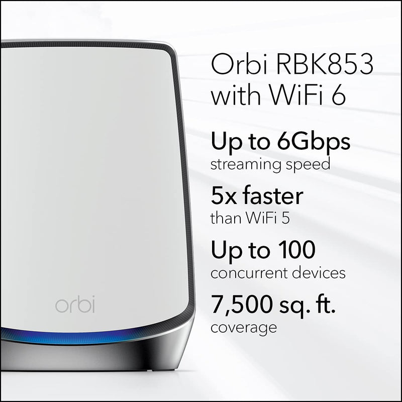 NETGEAR Orbi Whole Home Tri-band Mesh Wi-Fi 6 System RBK853 Router