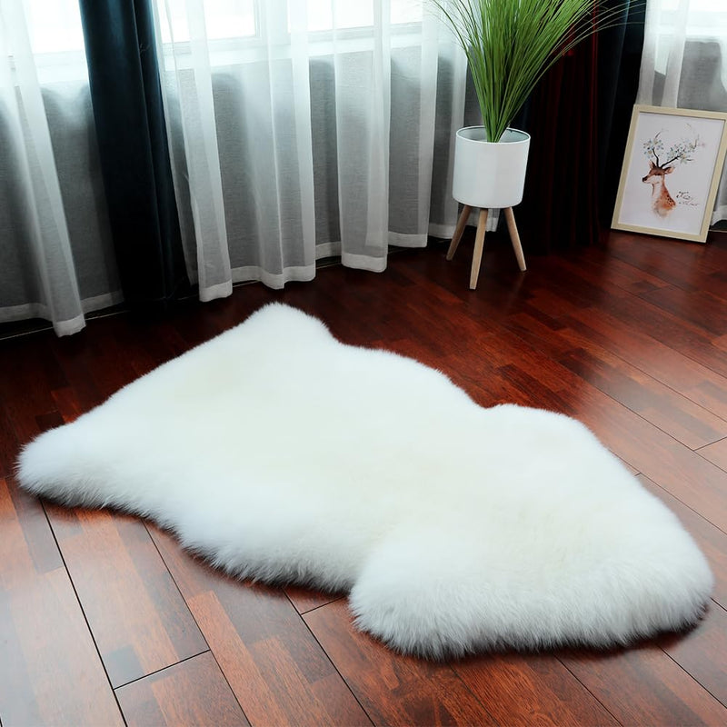 Ivory Sheepskin Area Rug - Premium Wool Lambskin 2 x 3 ft