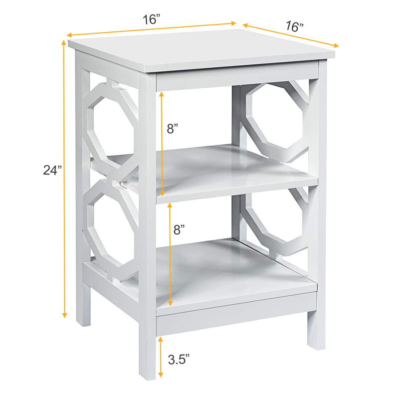 Kotek 3 Tier White Nightstand with Storage Shelves