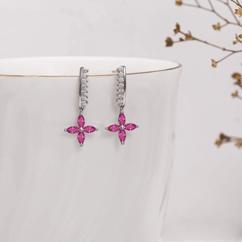 Giva 925 Sterling Silver Hypoallergenic Cherry Pink Flower Earrings Studs