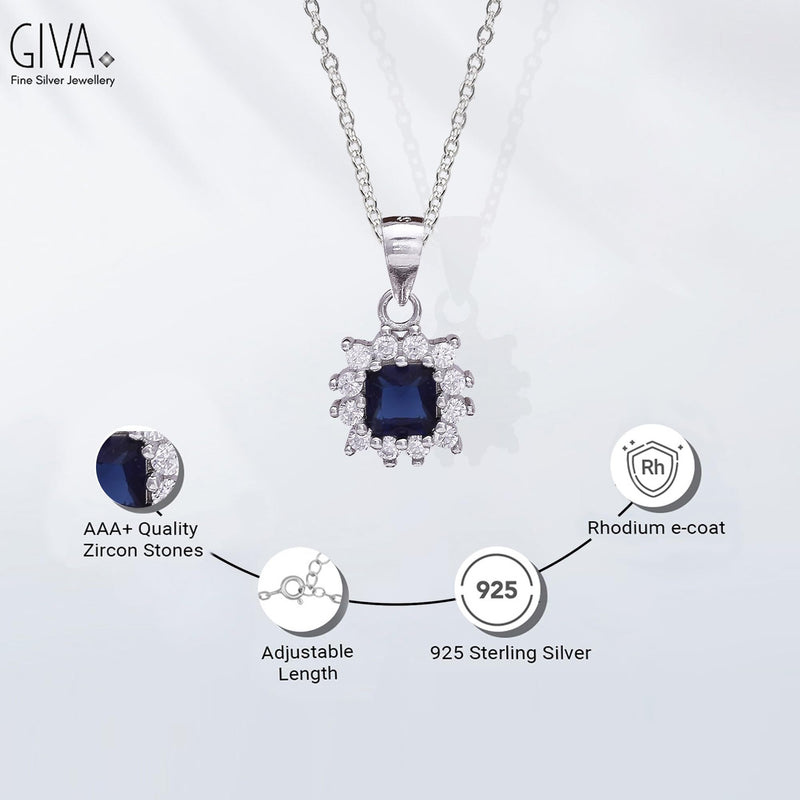 Giva 925 Hypoallergenic Sterling Silver Royal Blue Pendant With Link Chain