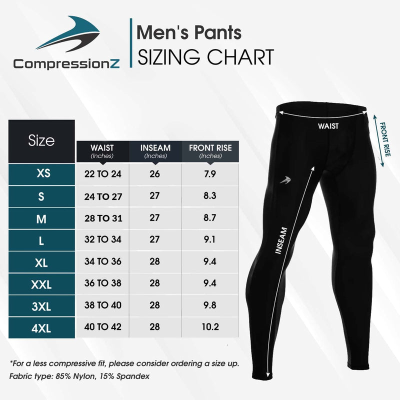 Compressionz Men's Compression Pants Base Layer Running Tights Gray 2XLarge