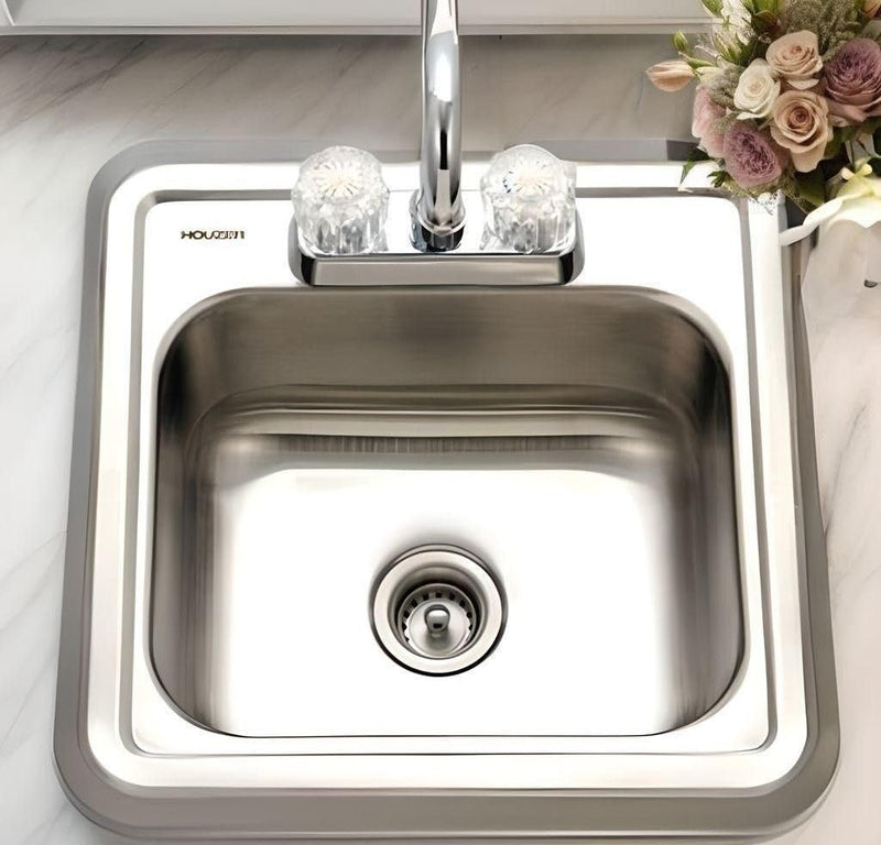 15-Inch Stainless Steel Topmount Bar Sink with Dual Faucet Holes