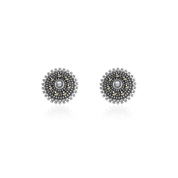 GIVA 925 Oxidised Silver Hypoallergenic Pearl Mandala Studs Anniversary Birthday Gifts