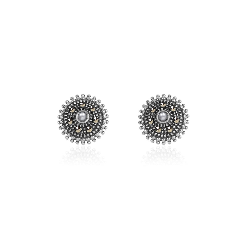 GIVA 925 Oxidised Silver Hypoallergenic Pearl Mandala Studs Anniversary Birthday Gifts