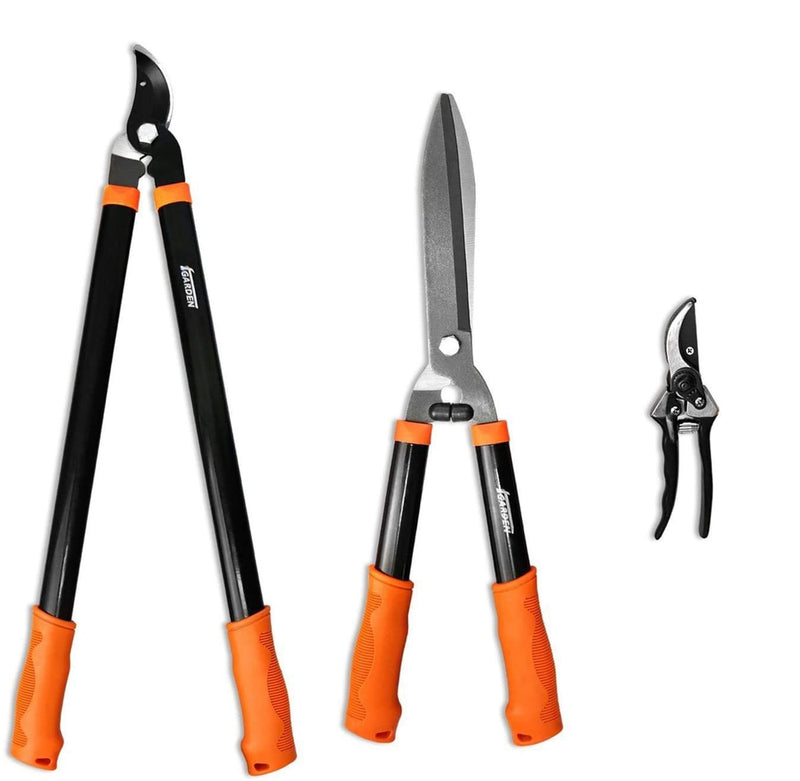 Coarbor Garden Tools Set: Lopper, Shears, Pruners - Orange, 3 Pieces