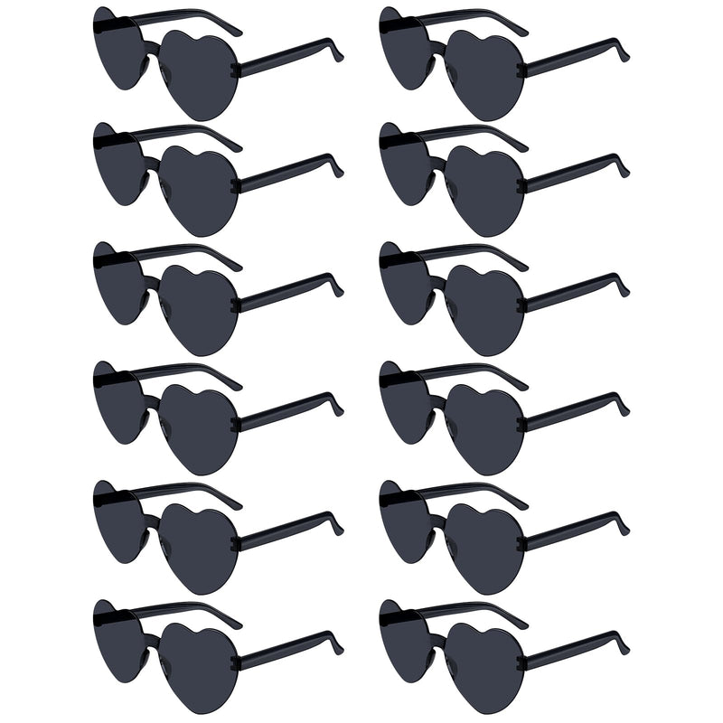 Nachlynn 12 Pairs Rimless Black Heart Sunglasses for Women Party Favors