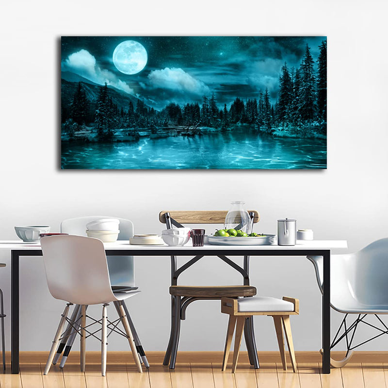 Moonlit Forest Landscape Canvas Wall Art 20"x40"