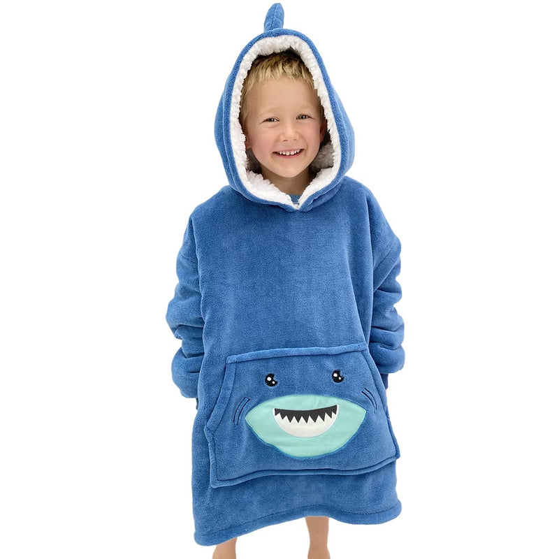 Blue Shark Kids Fleece Wearable Blanket Hoodie (Ages 3-10)