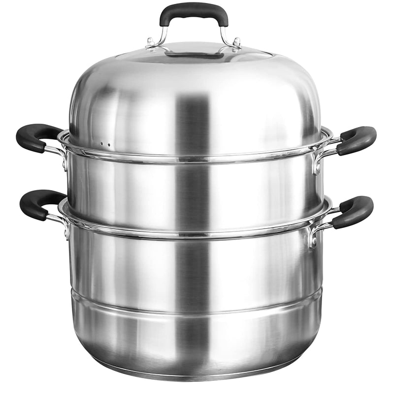 MANO Steamer Pot for Cooking 11.8 inch Steam Pots with Lid 2 tier Stainless Steel