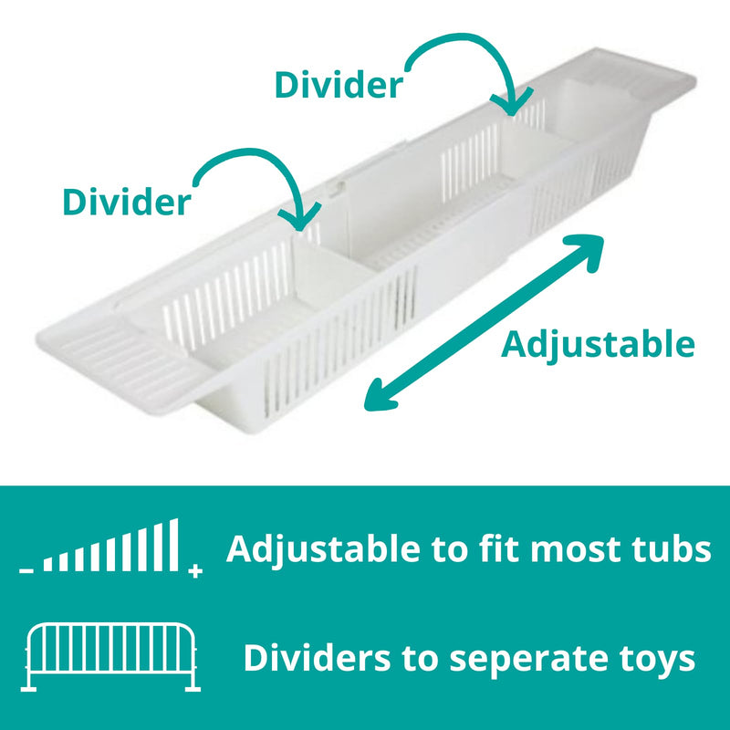 Adjustable Bath Toy Organizer Storage Basket with 3 Compartments White