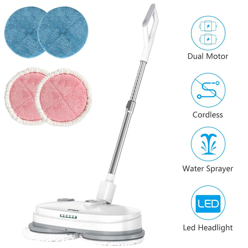 Cordless Electric Spin Mop With Water Tank & Led Headlight for Hardwood Floors