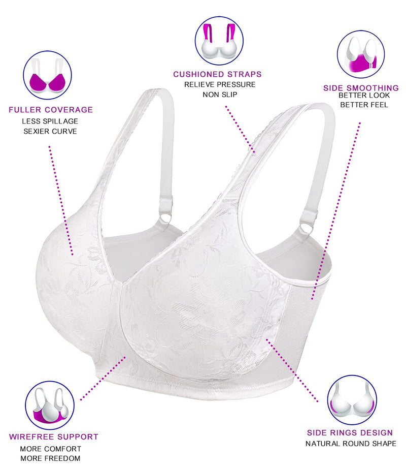 Wirarpa Women's Minimizer Bras Strap Plus Size No Padding Bra White 44g