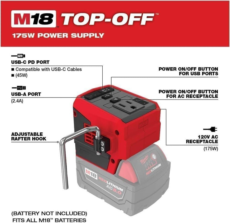 Milwaukee M18 Top Off 175W Portable Power Supply