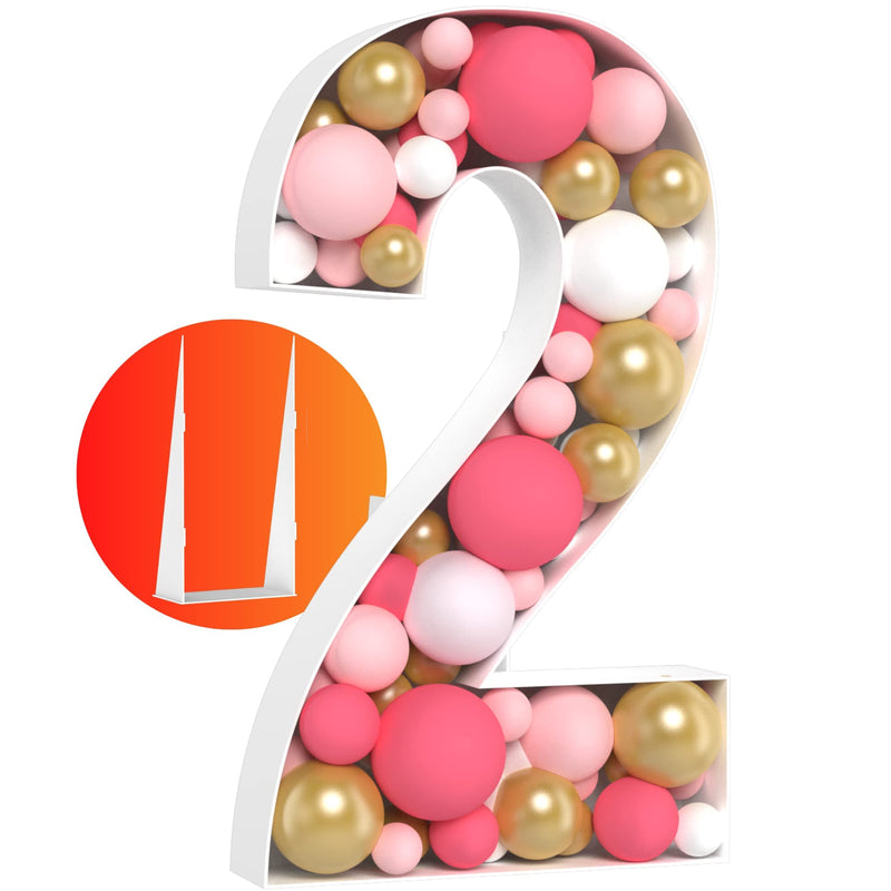 4ft Light Up Numbers - Easy to Assemble Number 2 Balloon Frame - Mosaic Numbers For Balloons - Ideal 4FT Marquee Numbers for First Birthday Decorations For Girl & Boys