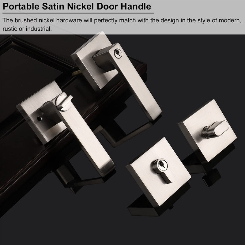 Knobonly Square Lever Door Handle Set with Deadbolt Brushed Nickel