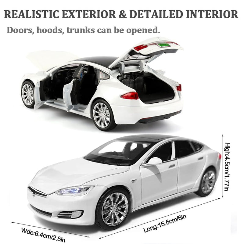 1 or 32 Scale Diecast Model S Car Toy with Sound and Light White