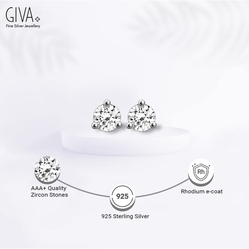 GIVA 925 Sterling Silver Hypoallergenic Zirconia Stone Tiny Stud Earrings