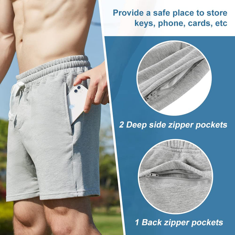 Nimenjoja Mens 5.5 Inch Athletic Gym Shorts Jersey Zipper Pocket Shorts Grey