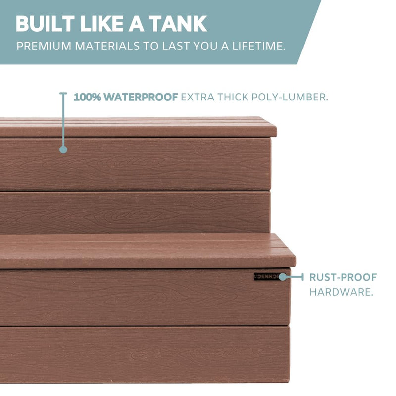 DENKOE Hot Tub Steps Wood Looking Plastic 100% Waterproof Brown