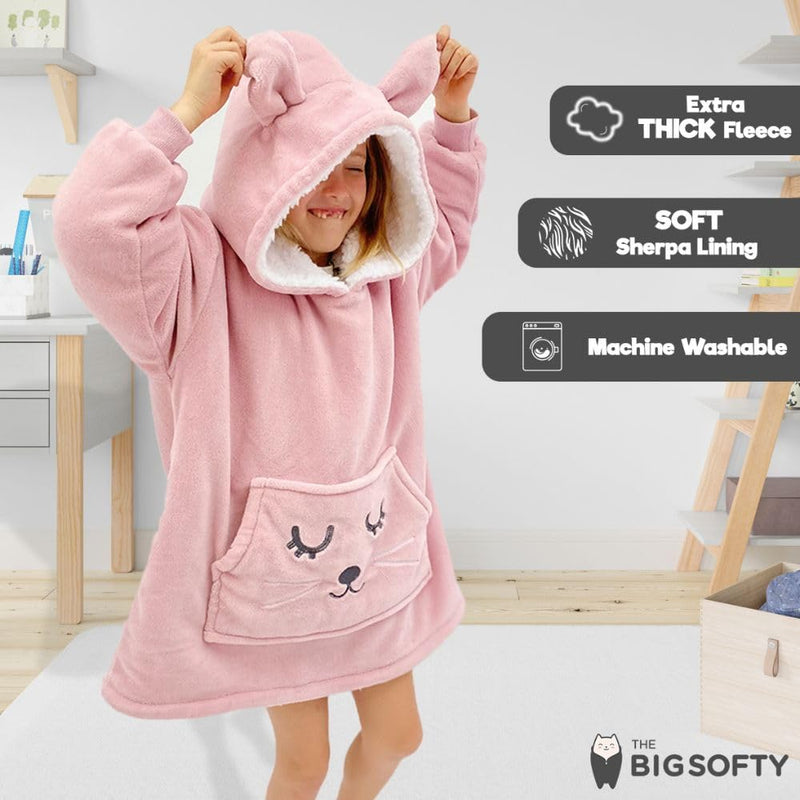 Kids Cozy Pink Bunny Wearable Blanket Hoodie, Ages 3-10