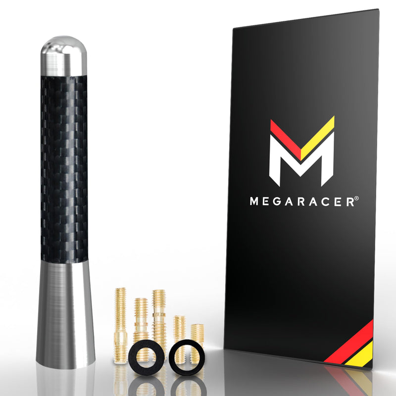 Mega Racer Silver 3.25 in 83 mm Real Carbon Fiber Screw Type Short Antenna