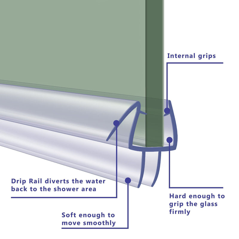 2-Pack Clear Shower Door Seal with Adjustable Grip - 39 Inch