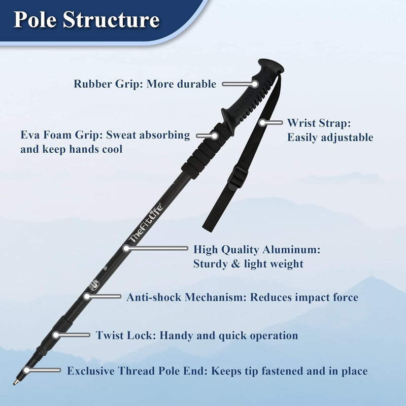 Ultralight Folding Nordic Walking Trekking Poles - Adjustable Anti-Shock