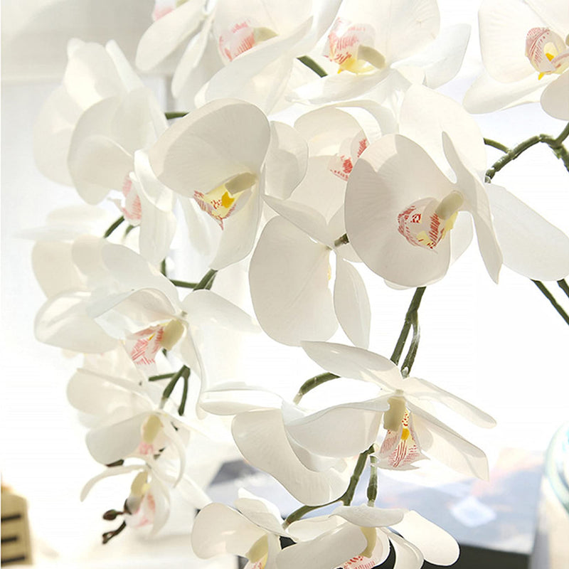 Hinyoco 2 Pcs Artificial Phalaenopsis Flowers Leaves 42 Inch Home Wedding Decor