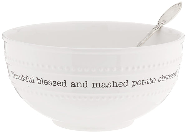 Farmhouse Mashed Potato Serving Bowl with Silver Spoon Set 4.25x 9