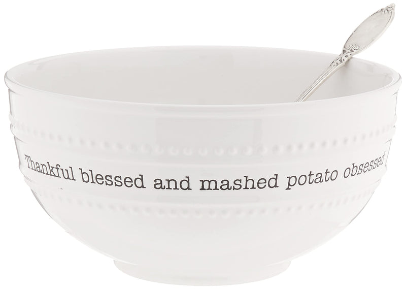 Farmhouse Mashed Potato Serving Bowl with Silver Spoon Set 4.25x 9