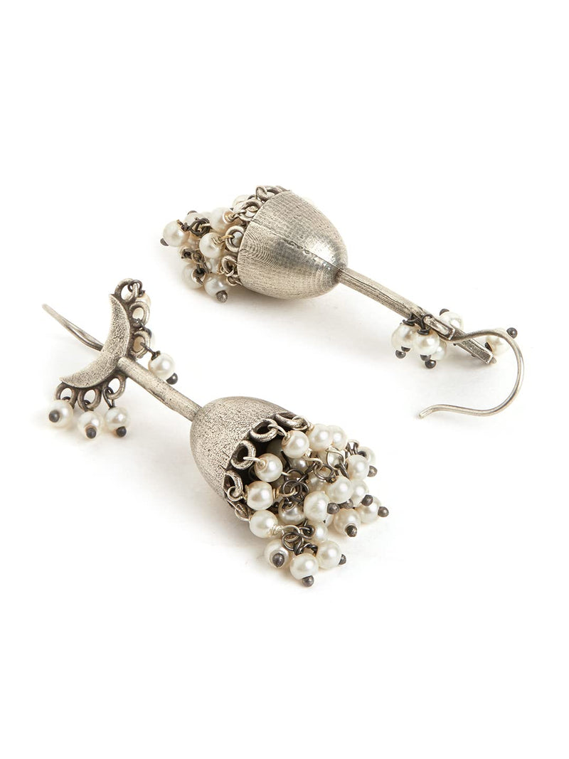 Binnis Wardrobe Silver Toned Contemporary Jhumkas Earrings