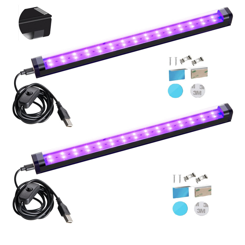 UV Black Light Bars 10W 1ft LED for Fluorescent Posters and Glow Parties 2 Pack