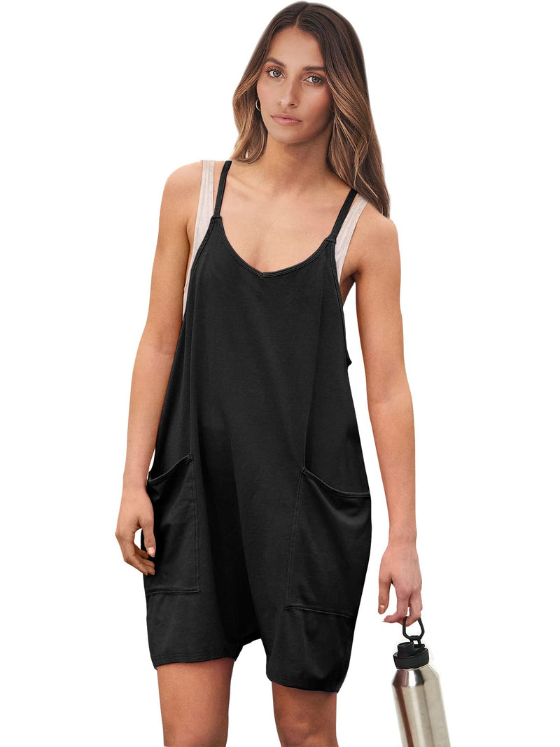 ANRABESS Women's Summer Casual Sleeveless Romper Loose Spaghetti Black X-Small