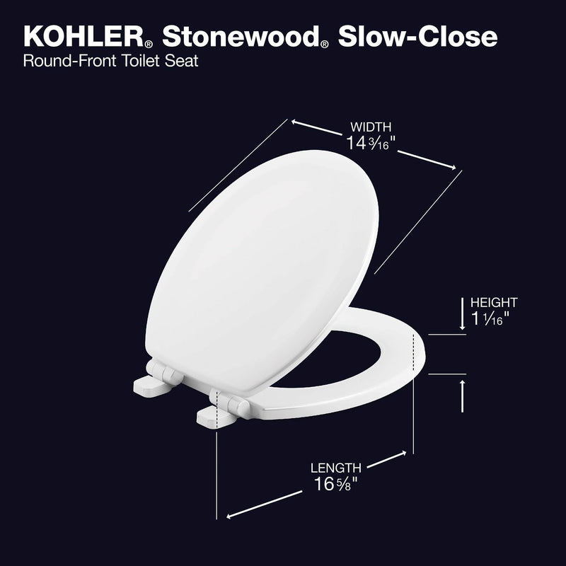 Kohler Stonewood Quiet-Close Round Toilet Seat - White