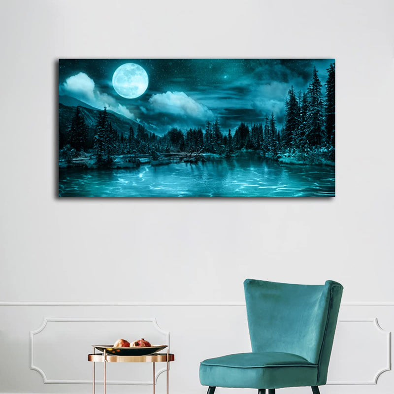 Moonlit Forest Landscape Canvas Wall Art 20"x40"